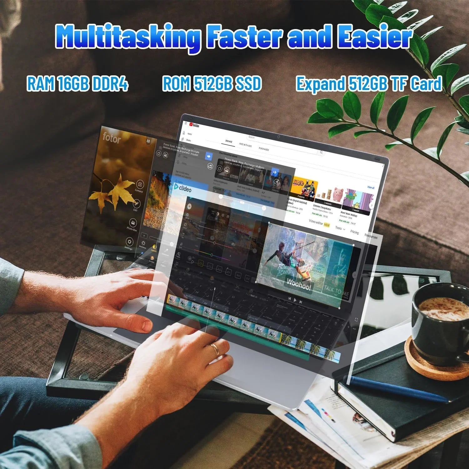 URAO LT1505 15.6 Inch Laptop 16GB DDR4 512GB SSD Intel N5095 IPS Display 1080P Windows11 38000mAh Battery Business Home Laptop