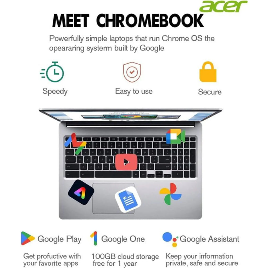 acer Chromebook 315 Laptop for Business, 15.6" HD Display, Intel Pentium N6000(Up to 3.3GHz), 4GB RAM 128GB eMMC