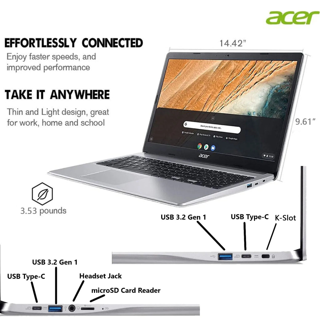 acer Chromebook 315 Laptop for Business, 15.6" HD Display, Intel Pentium N6000(Up to 3.3GHz), 4GB RAM 128GB eMMC