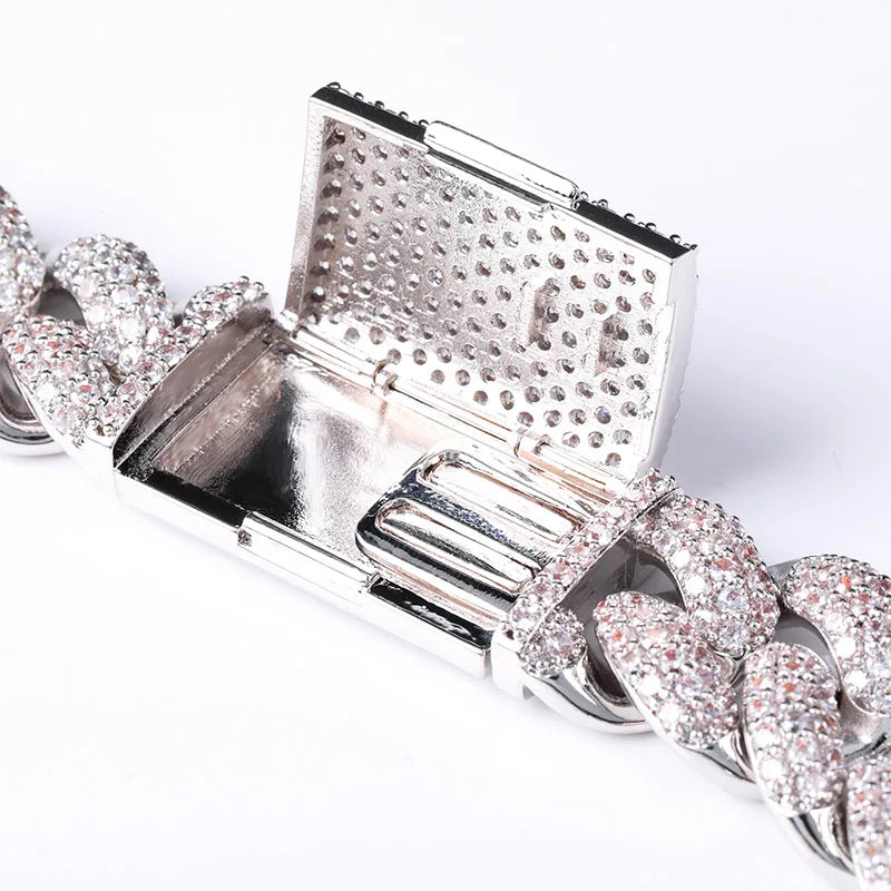 TOPGRILLZ 20mm New Lock Clasp Miami Cuban Chain with Bracelet & Necklace Set AAA Bling Cubic Zirconia CZ Hip hop Rock Jewelry