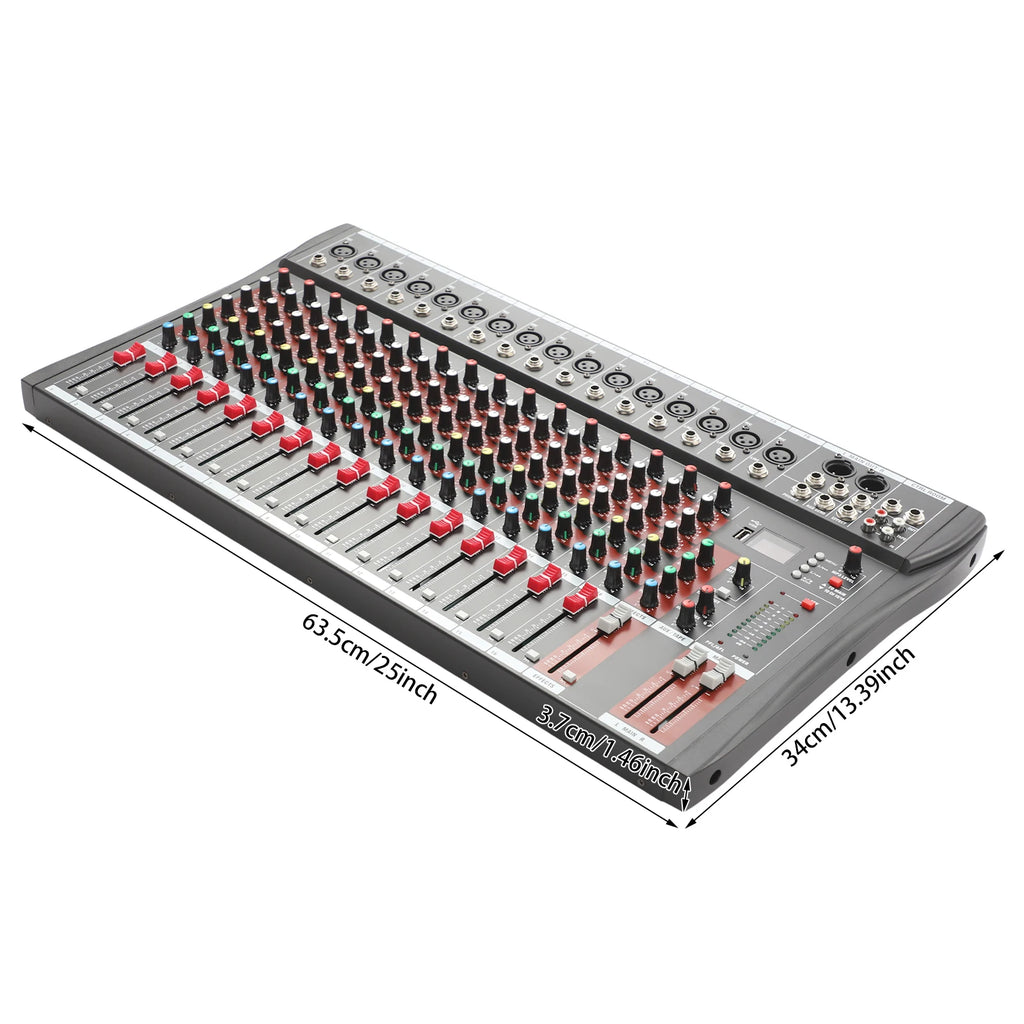 16 Channel DJ Audio Mixer with Bluetooth USB, Studio Audio Sound Mixer Console, Professional Power Mixer