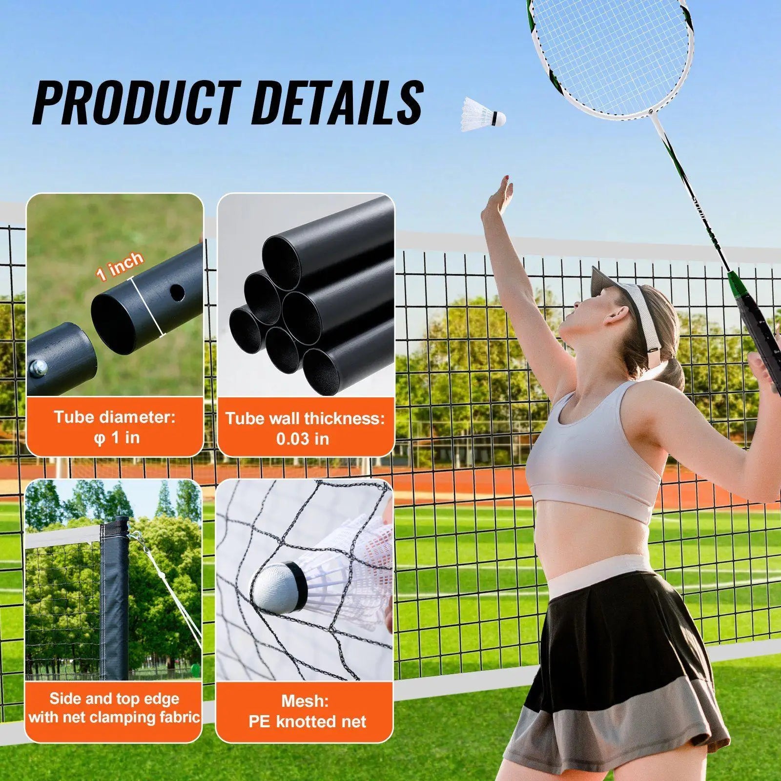 Travel-Friendly 20x5ft Badminton Net Set with 4 Rackets 3 Shuttlecocks Compact Folding Design Carrying Case Included