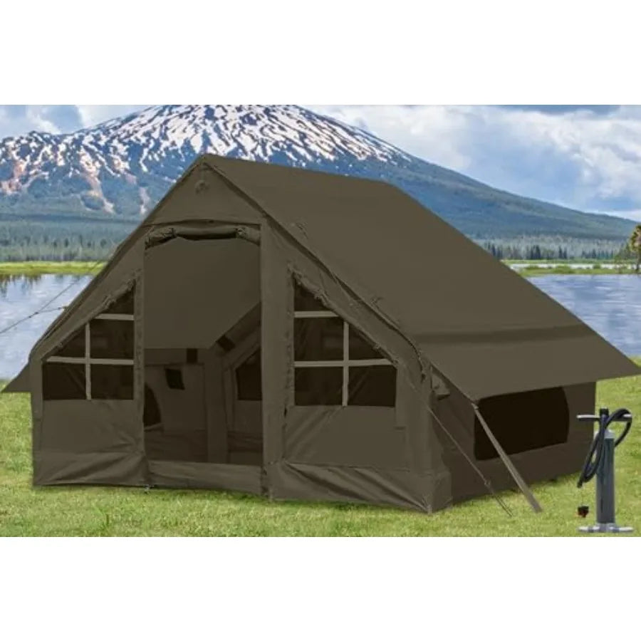 Inflatable Tents for Camping with Stove Jack, 4 Person Easy Setup Blow Up Tents for 4 Seasons Waterproof Inflatable Camping Tent