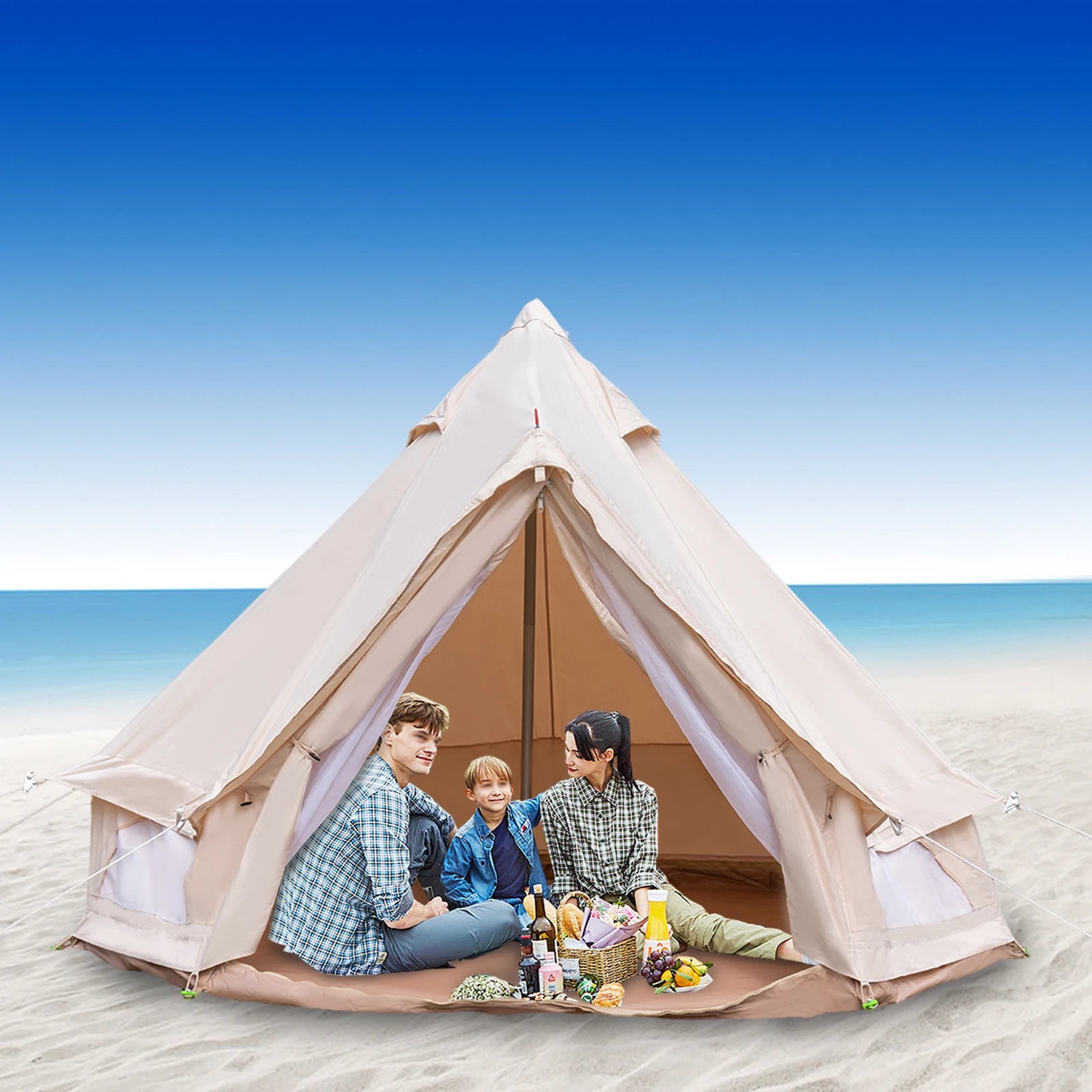 Waterproof Polyester Cotton Bell Tent for 4 Season Family Camping Luxury Glamping Tent All Year Living for 2 People