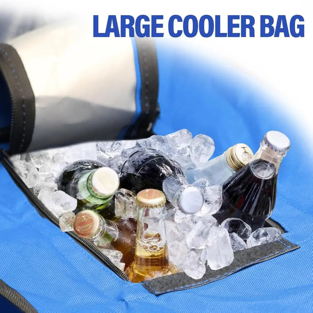 Durable Double Camping Chair with Canopy, Heavy-Duty Folding Beach Seat for Adults, Outdoor Chair with Cooler Bag for Sports, Be