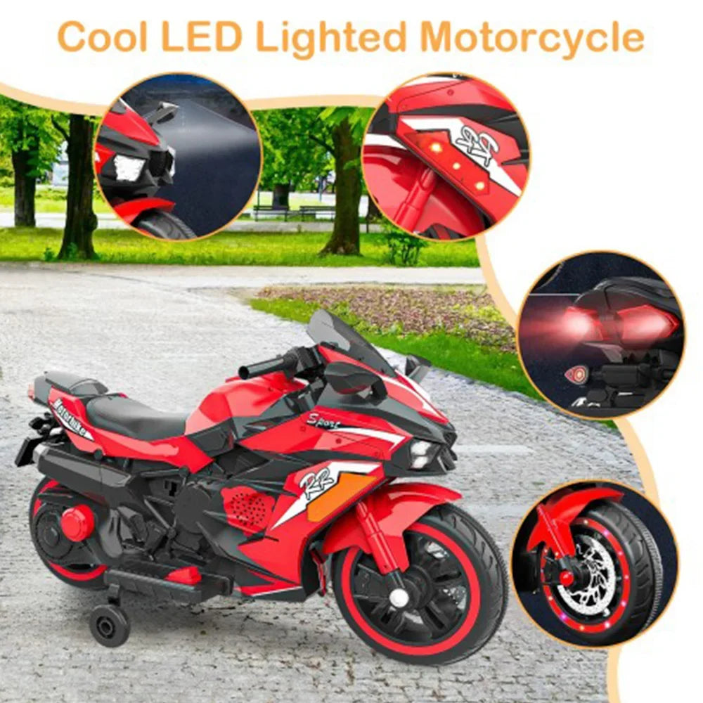 12V Motorcycle Electric Kids Motorcycle Battery Powered Color Light MUSIC Bluetooth Training wheels Motorcycle for 3-4Years Old