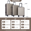 3 Piece Luggage Sets ABS Lightweight Suitcase with Two Hooks Spinner Wheels TSA Lock GOLD