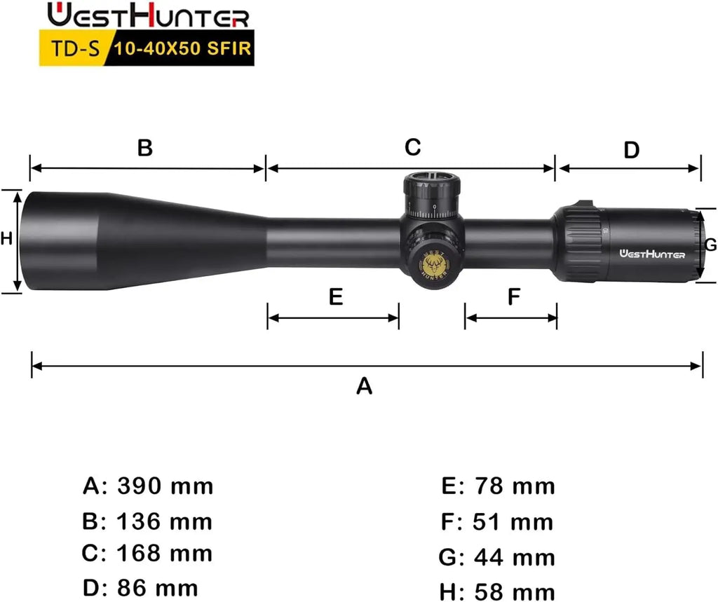 WestHunter TD-S 10-40X50 SFIR SFP Riflescope 30mm Tube Long Range Hunting Scope 1/10 MIL Illuminated Second Focal Plane Sights
