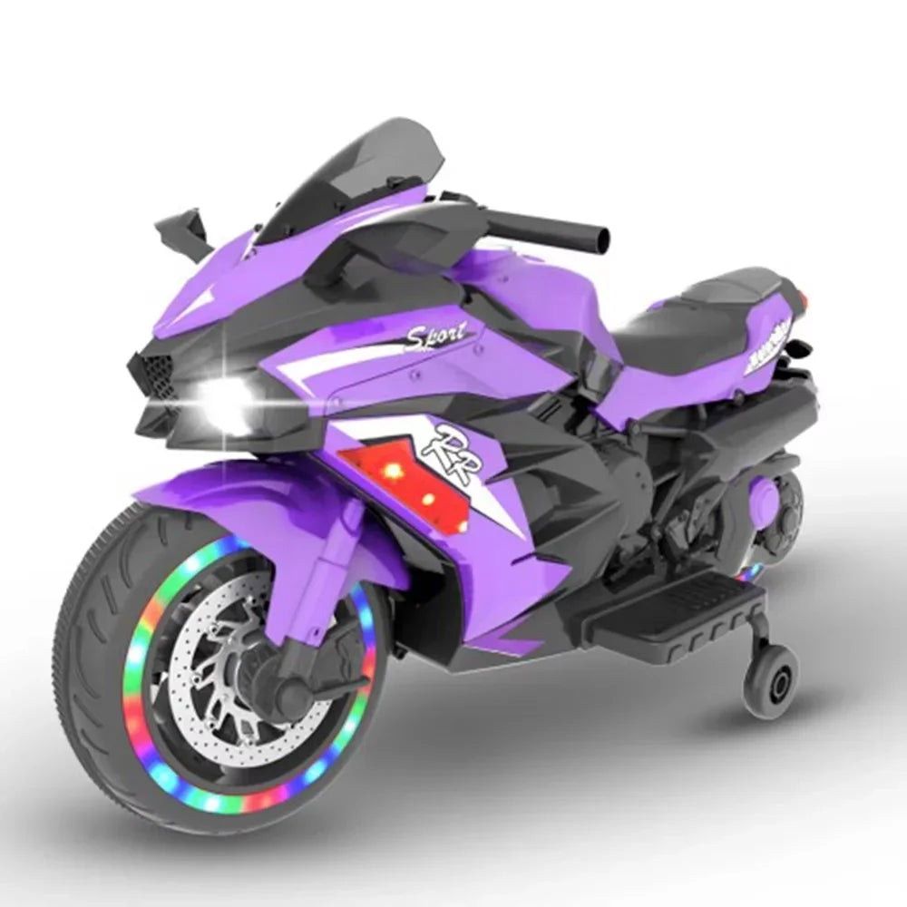 12V Motorcycle Electric Kids Motorcycle Battery Powered Color Light MUSIC Bluetooth Training wheels Motorcycle for 3-4Years Old