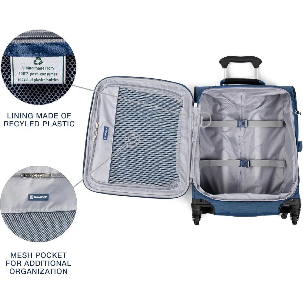 expandable softside carry-on luggage with 4 spinner wheels - lightweight suitcase for men and women, ideal for international tra