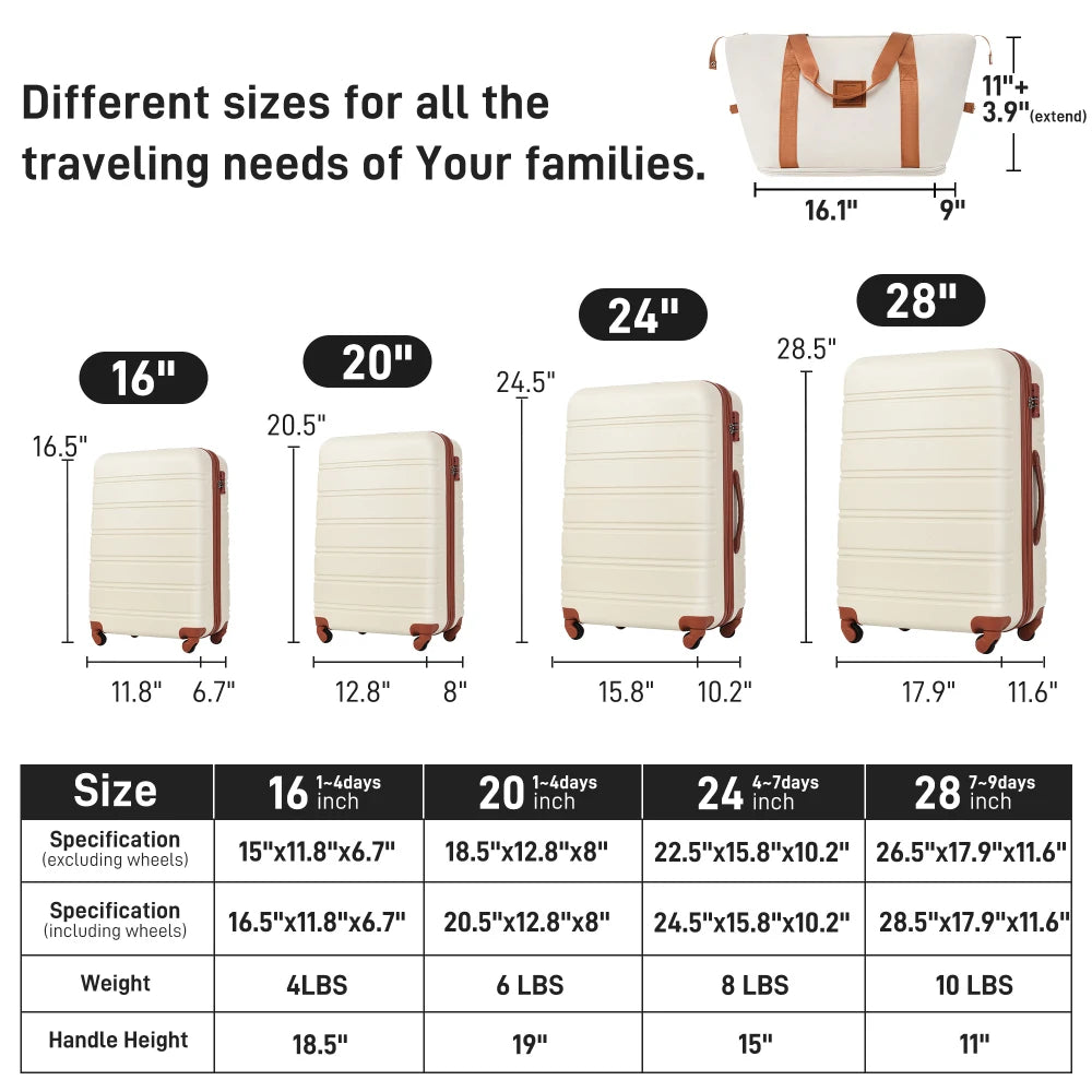 4 Piece Hardshell Luggage Sets 16/20/24/28 Inch, Lightweight Spinner Suitcase with TSA Lock & Storage Bag, Travel Hard Suitcase