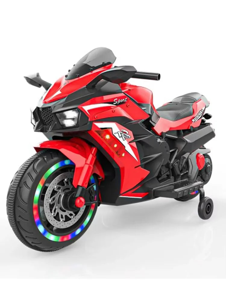 12V Motorcycle Electric Kids Motorcycle Battery Powered Color Light MUSIC Bluetooth Training wheels Motorcycle for 3-4Years Old
