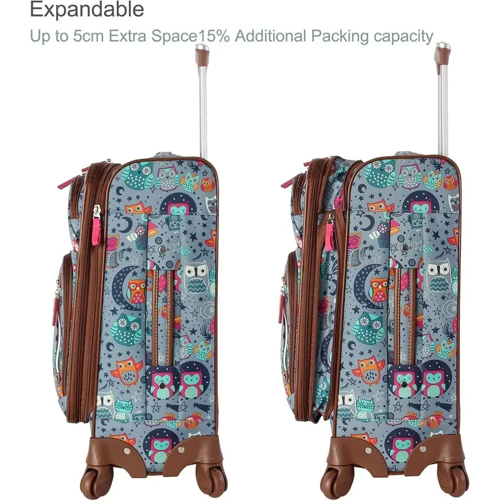 3-Piece Spinner Luggage Set - Night Owl Design