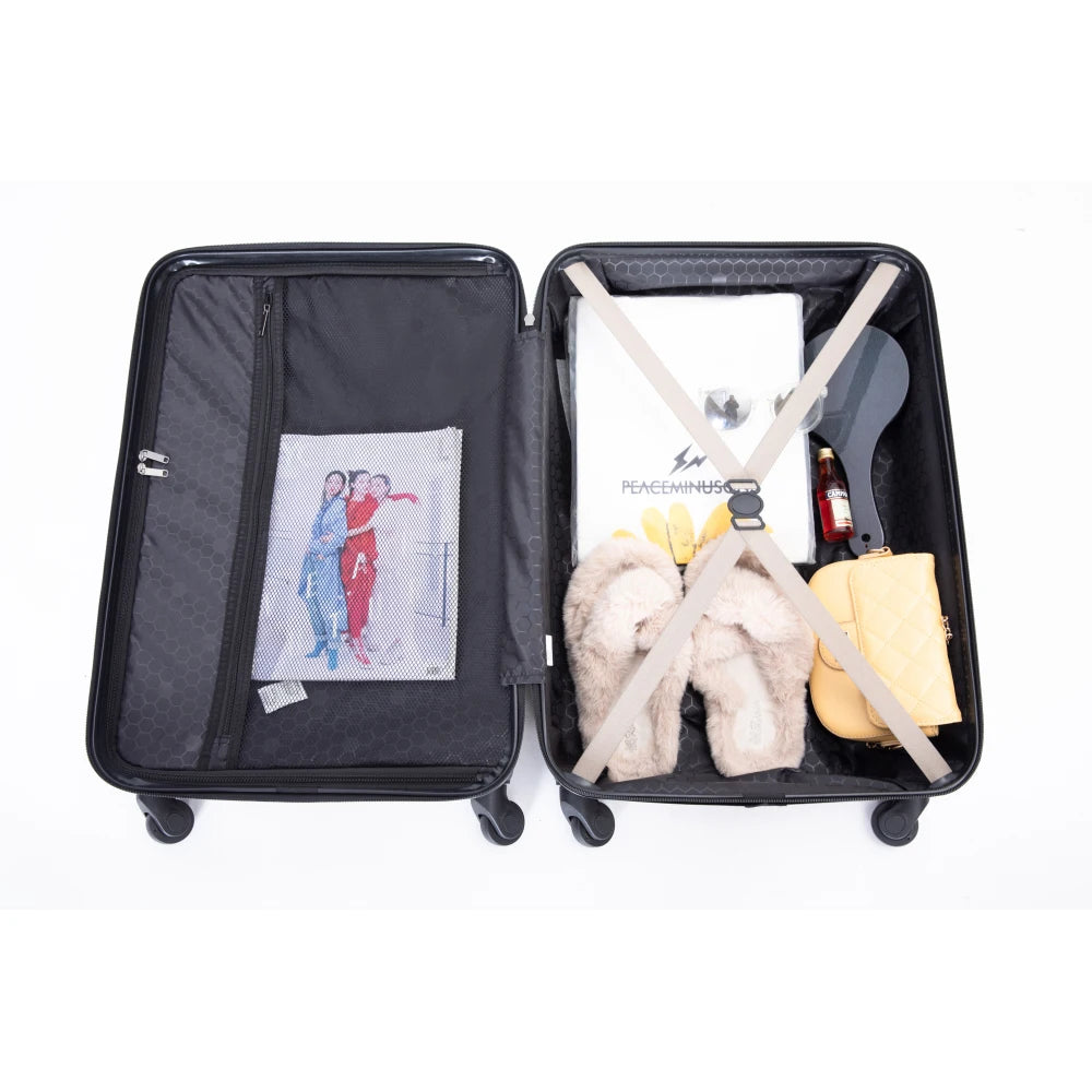 3 Piece Luggage Sets ABS Lightweight Suitcase with Two Hooks Spinner Wheels TSA Lock GOLD