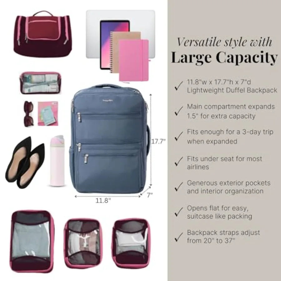 Modern Convertible Travel Backpack for Outdoor Adventures Durable Polyester Fabric Navy Blue Adjustable Straps and Hidden Lapto
