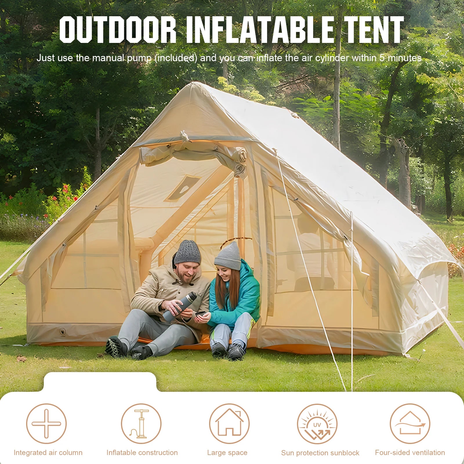 for 4-6 People Air Family Tunnel Tent with Hand Pump Instant Glamping Camping Tents House Oxford Fabric for Adults Travel Hiking