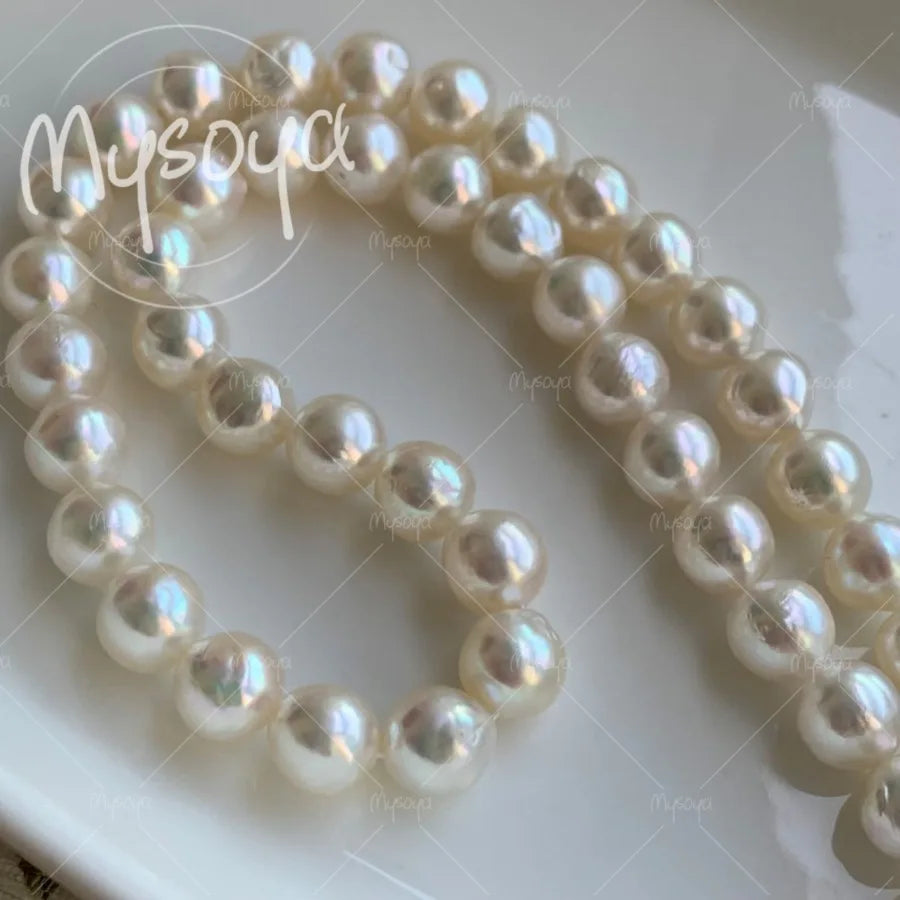 MYSOYA White Baroque Akoya Pearl Necklace 7.5-8mm S925 Silvery Clasp with Gift Box Wedding Jewelry for Daily/ Birthday