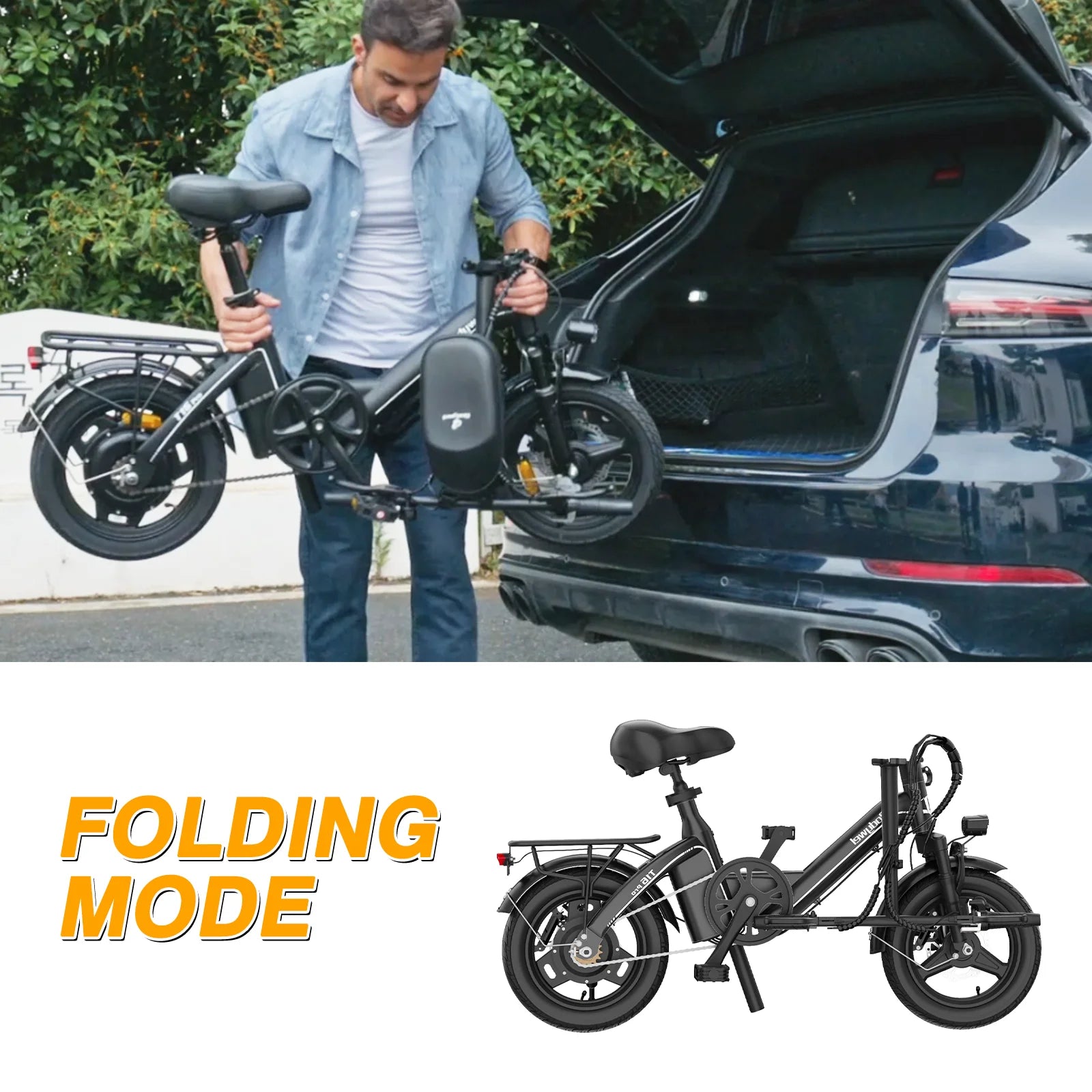 Folding Electric Bike 500W UL Certified, 36V 13Ah, 30 Mile Range, Compact Fold,Dual Disc Brakes, US Stock E bike Bodywel T16pro