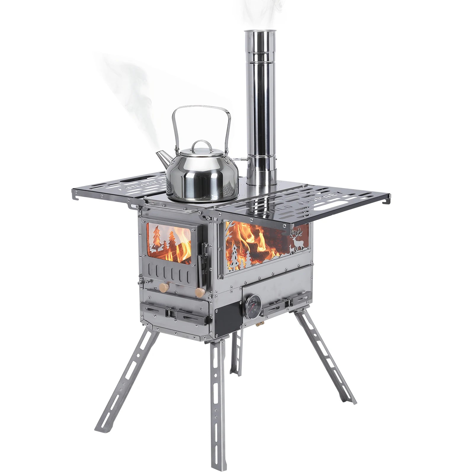Wood Burning Tent Stove 6 Section Stainless Steel Chimney Portable Hot Tent Stove for Camping, Hunting, Ice Fishing Backpacking