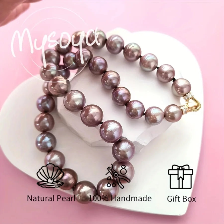 MYSOYA Large Purple Edison Pearl Freshwater Pearl Necklace 10-13mm with Gift Box for Him/ Her for Birthday/ Wedding Gift