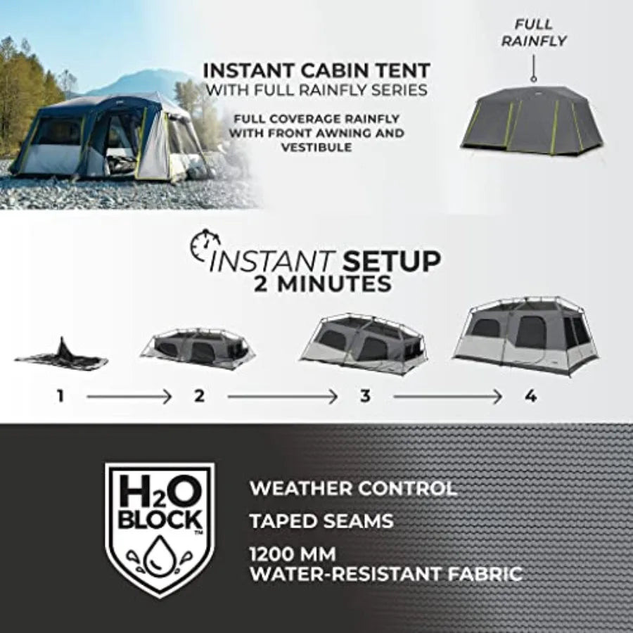 Instant Cabin Tents, 9 Person Family Cabin Multi Room Pop Up Tents Car Camping, Included Storage Pockets for Camping Accessories