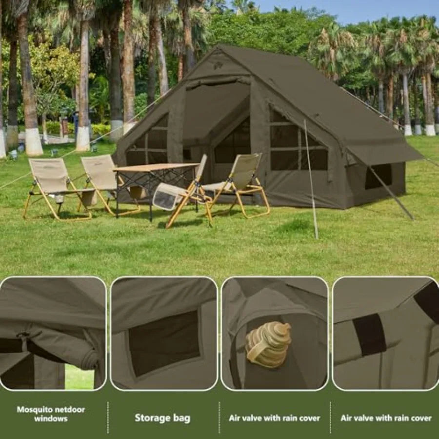 Inflatable Tents for Camping with Stove Jack, 4 Person Easy Setup Blow Up Tents for 4 Seasons Waterproof Inflatable Camping Tent