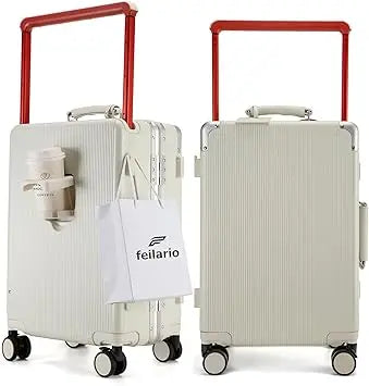 20 Inch Aluminum Frame Wide Handle PC Hardside Double Spinner Carry-On Luggage - Luxury Rolling Travel Suitcase
