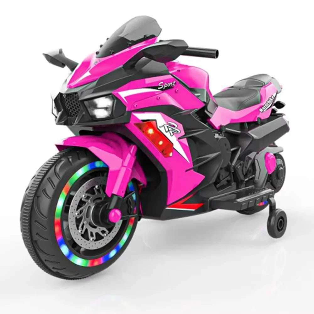 12V Motorcycle Electric Kids Motorcycle Battery Powered Color Light MUSIC Bluetooth Training wheels Motorcycle for 3-4Years Old