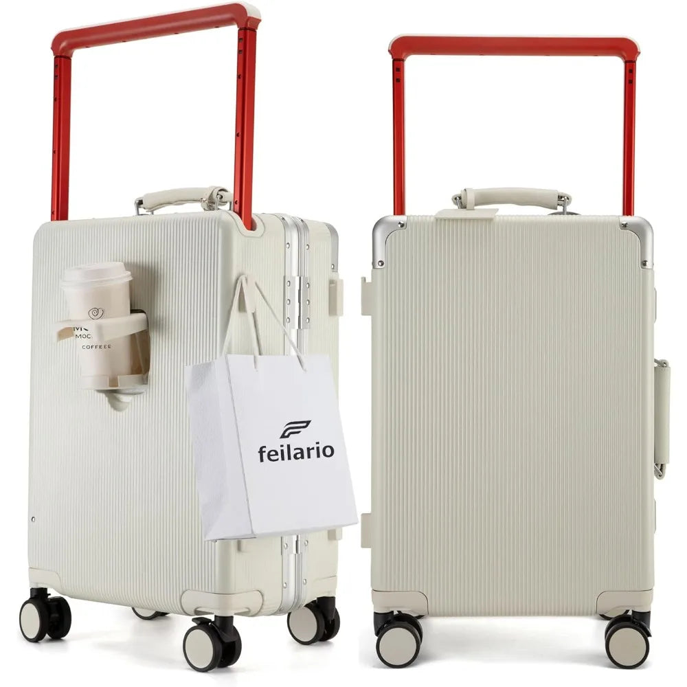 20 Inch Aluminum Frame Wide Handle PC Hardside Double Spinner Carry-On Luggage - Luxury Rolling Travel Suitcase