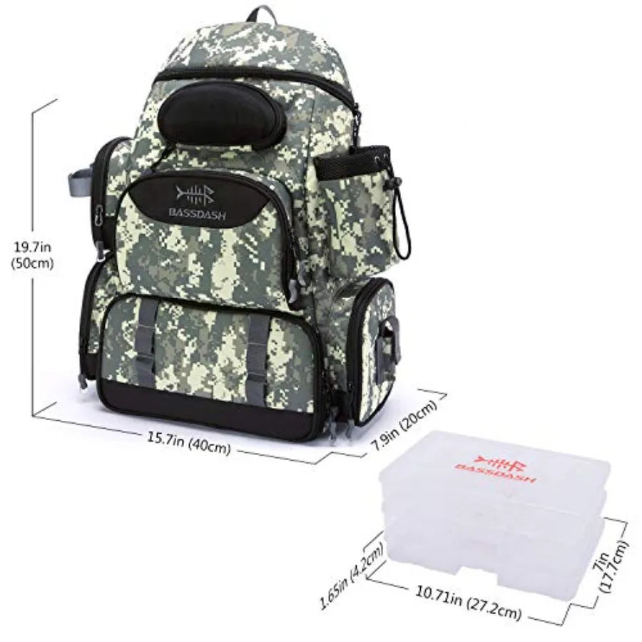 Fishing Tackle Backpack Water Resistant Tactical Bag Soft Tackle Box with Rod Holder and Protective Rain Cover
