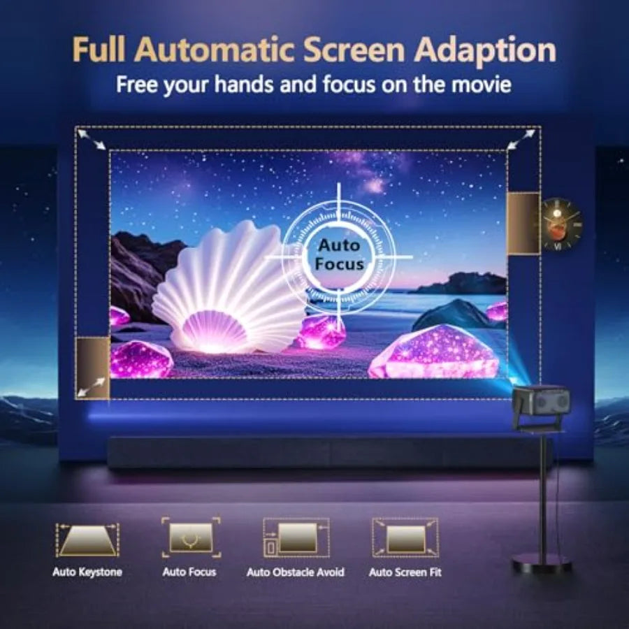 Outdoor 4K Projector with WiFi Bluetooth Auto Focus Auto Keystone Smart Support Dolby Audio 50W 2026 Upgrade GO2 Short Throw Pr