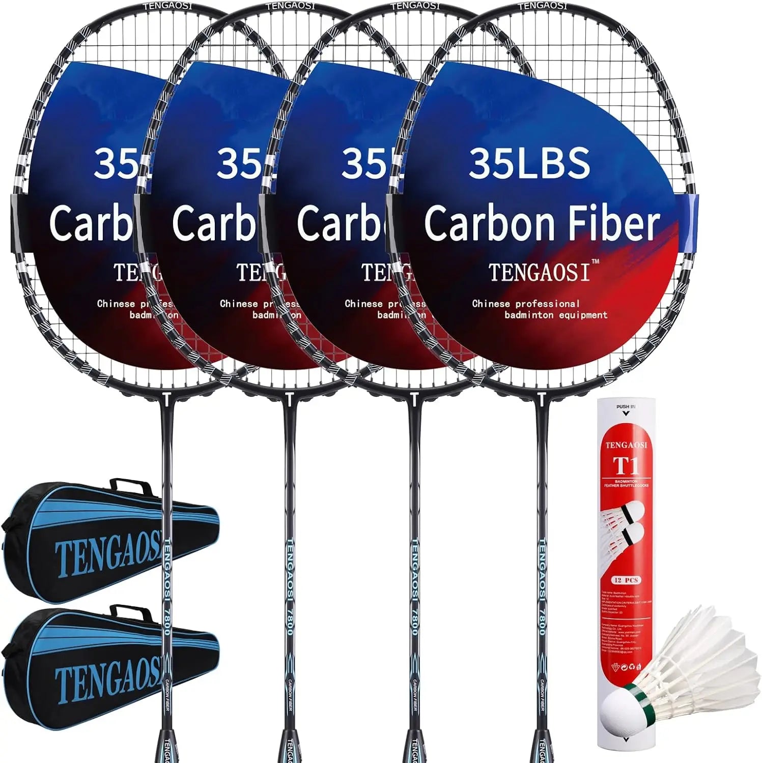 Professional Badminton Rackets Set of 4 with Shuttlecocks for Outdoor or Indoor Sports Games