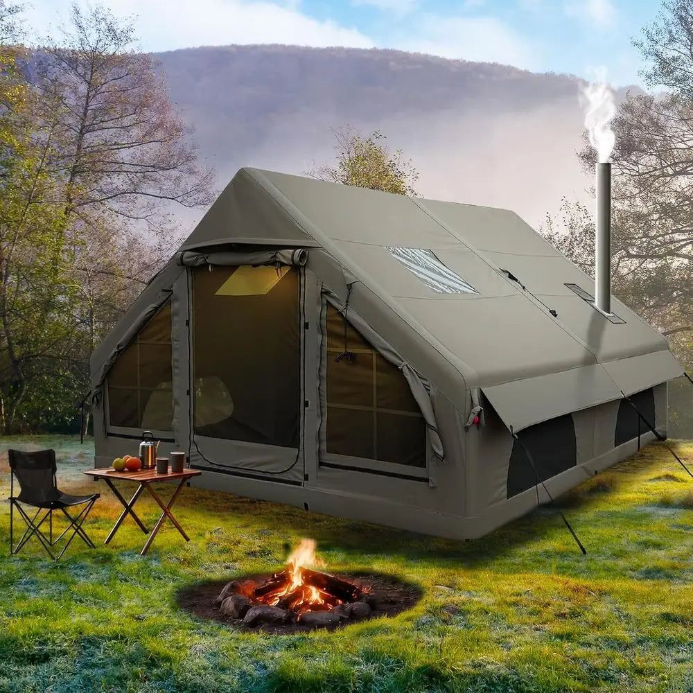 All-Season Dual Door Luxury Tent with Built-in Stove Jack, Wind & Rain Resistant, Breathable & Durable Fabric, Quick Setup, Mosq