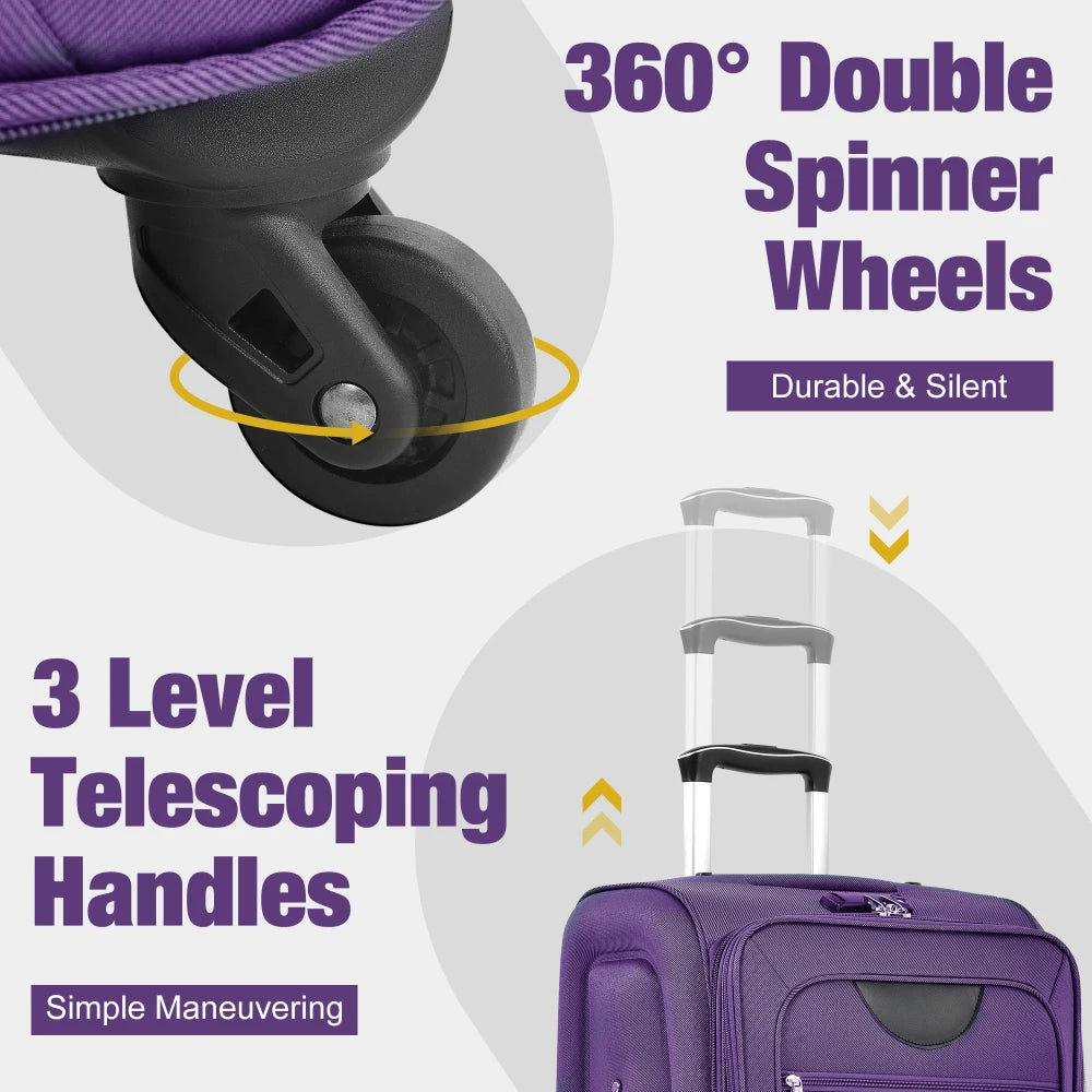 3Pcs Travel Luggage Set Softside Expandable 22/26/30 Inch Softshell Upright Suitcase with Duffel Bag Spinner Wheels