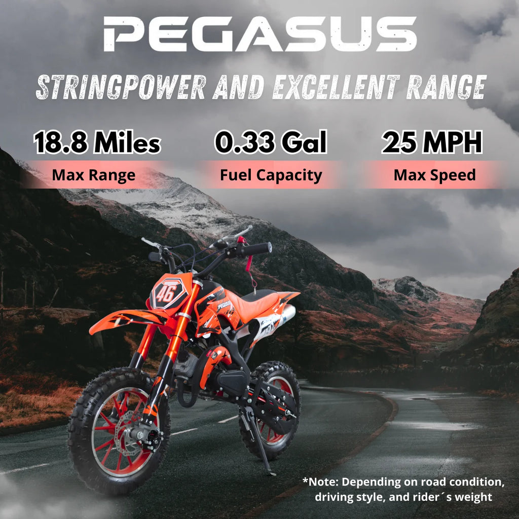 49cc Kids Dirt Bike, 2-Stroke Gas Powered Mini Motorcycle for Kids 8-14, Dual Disc Brakes, Front & Rear Suspension, 10” Off-Road