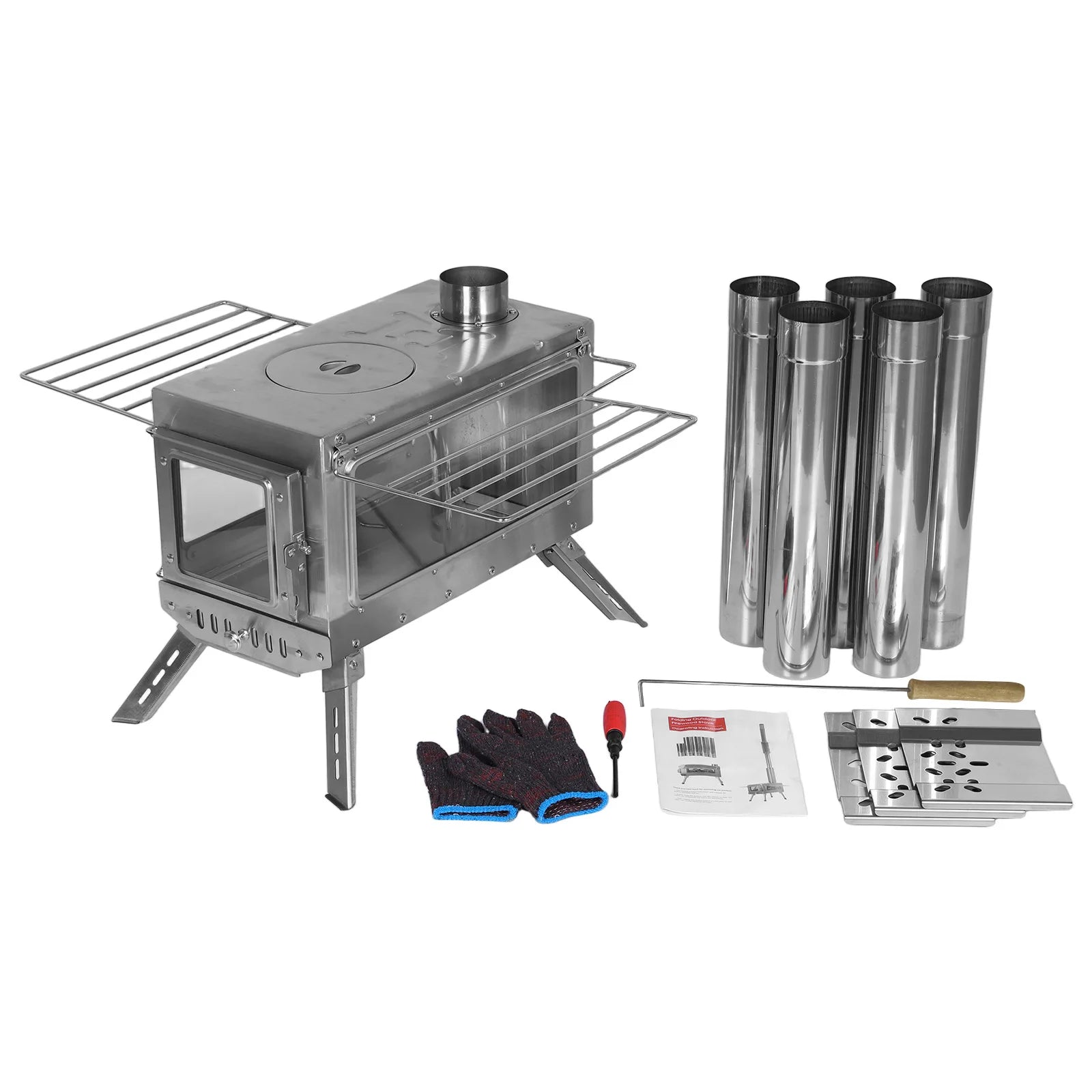 Portable Wood Burning Stove with Chimney Pipe Contemporary Wood Stove Rust Proof for Tents Shelters Camping