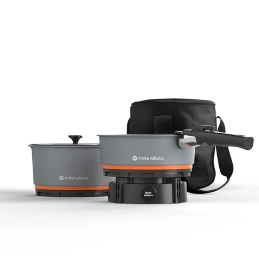 Electric Camping Stove 200-1000W with Pan Pot 120V Portable Outdoor Cooking Gear Set Windproof Cookware for RV EV Overland Vanl