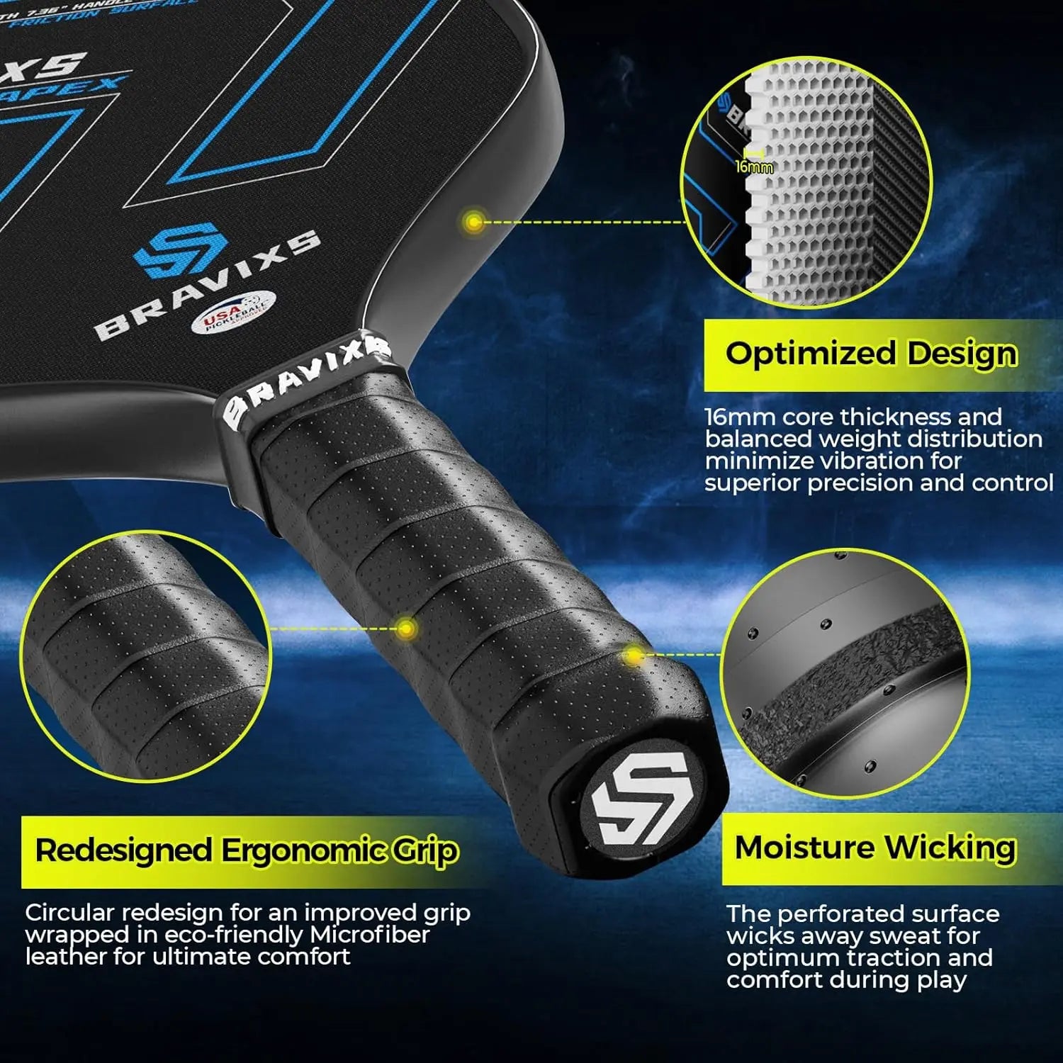 USAPA Approved T700 Carbon Fiber Pickleball Paddles Set with 4 Balls & Bag for Men and Women