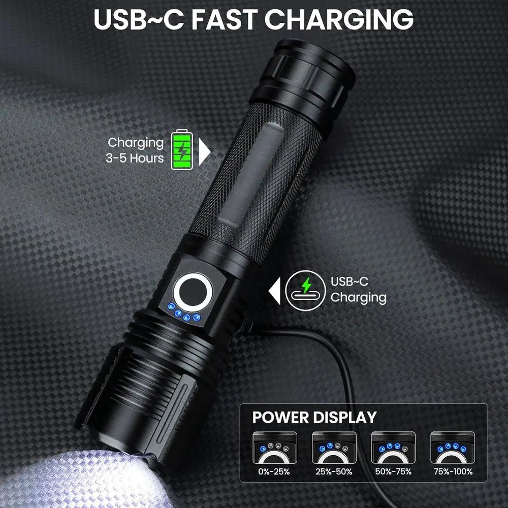 Rechargeable High Lumens LED Flashlights, Adjustable 5 Modes, Waterproof Outdoor Camping Light