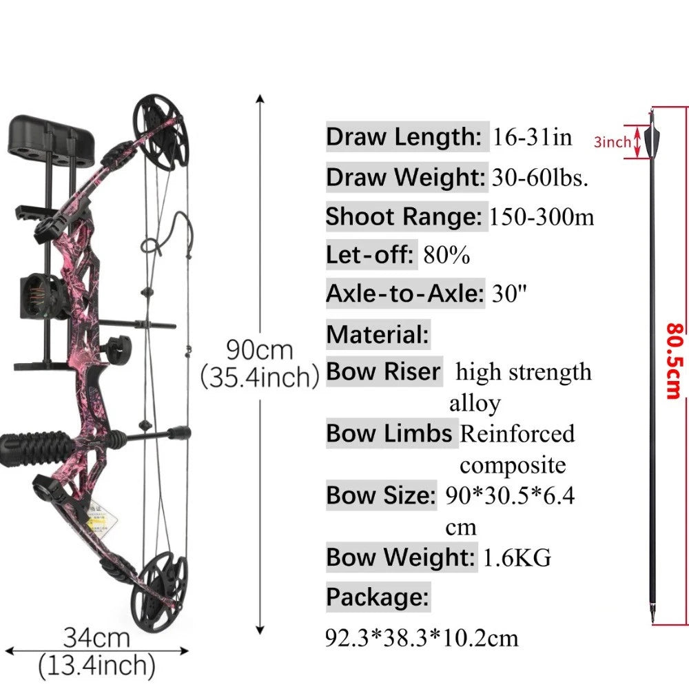 Archery Let-off 80% Compound Bow Arrows Set 30-70lbs 320FPS High Strength Alloy Handle for Archery Shooting Hunting Sports