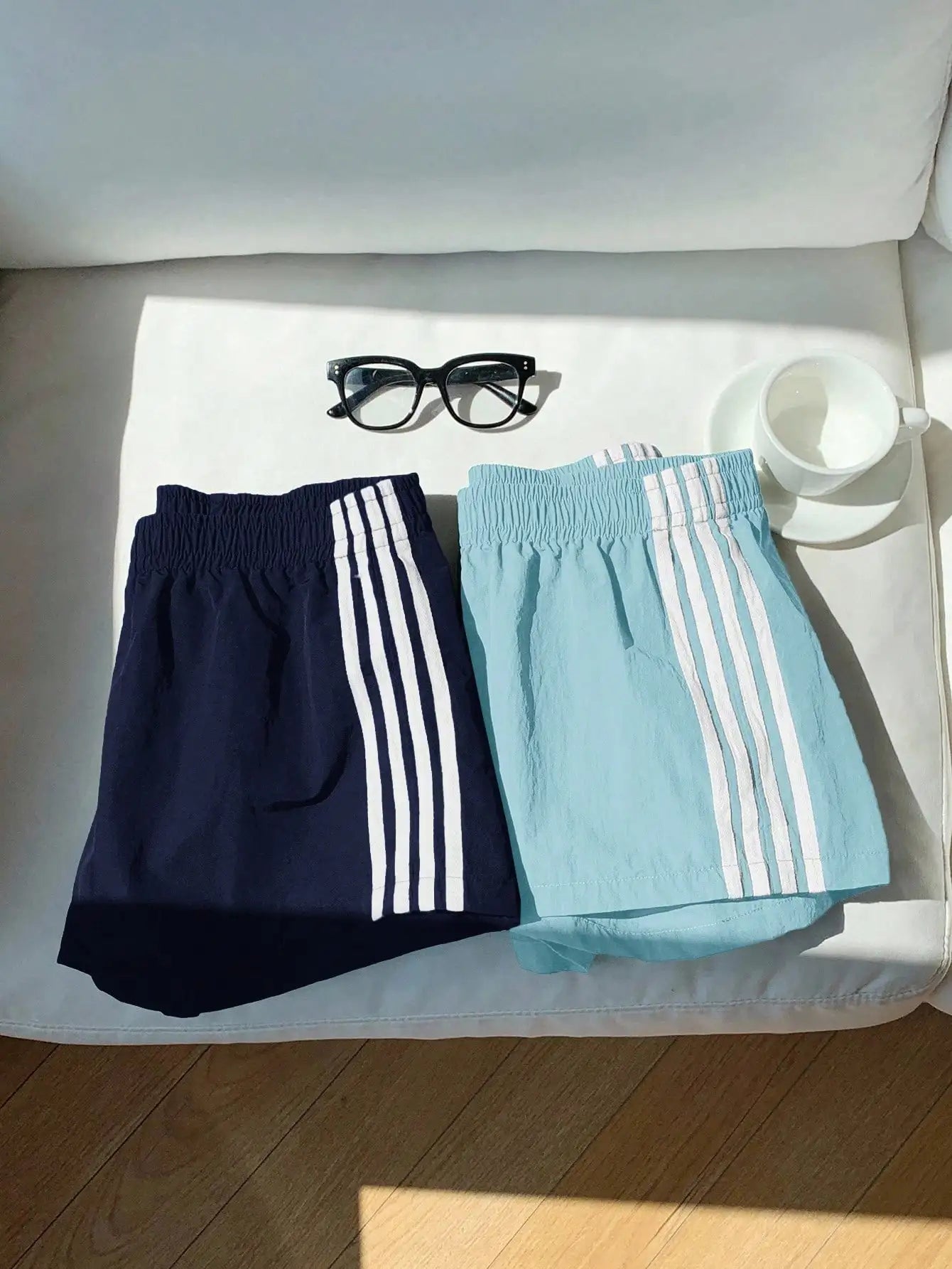 2pcs Women's Side Stripe Elastic Waist Loose Sports Shorts, Summer Casual Streetwear, Black & Green