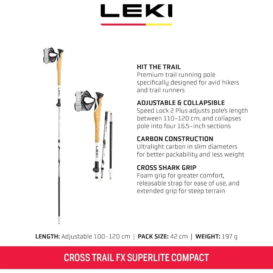 Cross Trail FX Superlite Trekking Poles - Foldable Collapsible Carbon Lightweight Poles for Hiking Trail Running