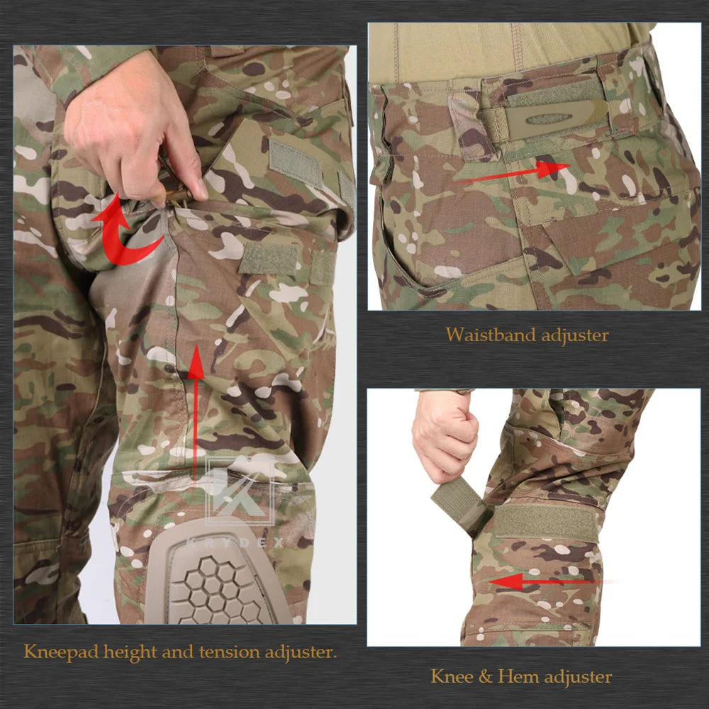 KRYDEX Tactical Combat Suit Shirt & Pants with Knee Pads Hunting Men Clothing Camouflage Uniform Set Camo Ranger Green