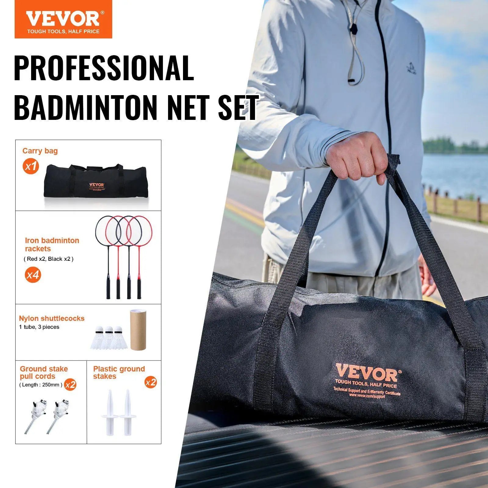 Travel-Friendly 20x5ft Badminton Net Set with 4 Rackets 3 Shuttlecocks Compact Folding Design Carrying Case Included