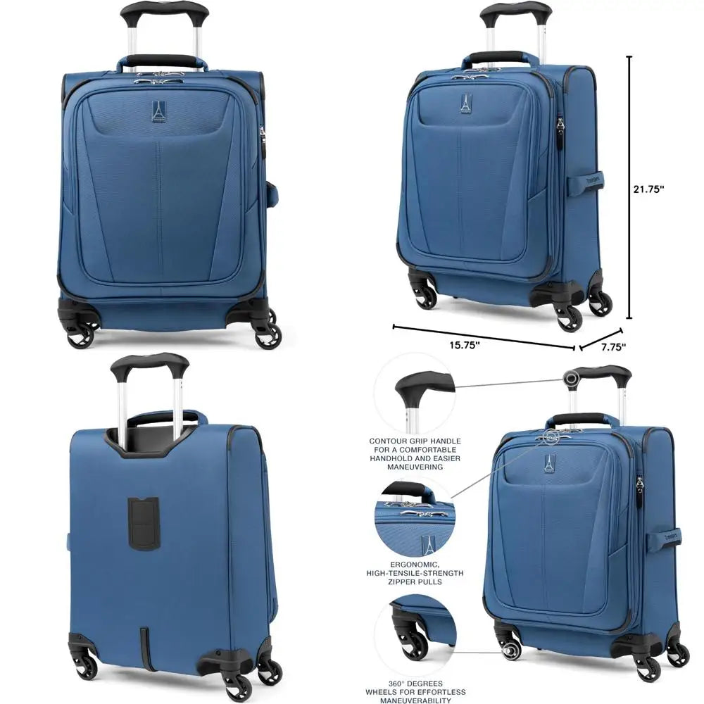 expandable softside carry-on luggage with 4 spinner wheels - lightweight suitcase for men and women, ideal for international tra