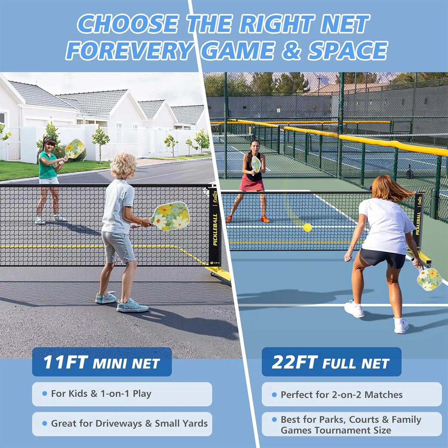 Portable Pickleball Set with 4 Fiberglass Paddles, 6 Balls & Carry Bag for Driveway, Garage, Kids & Adults