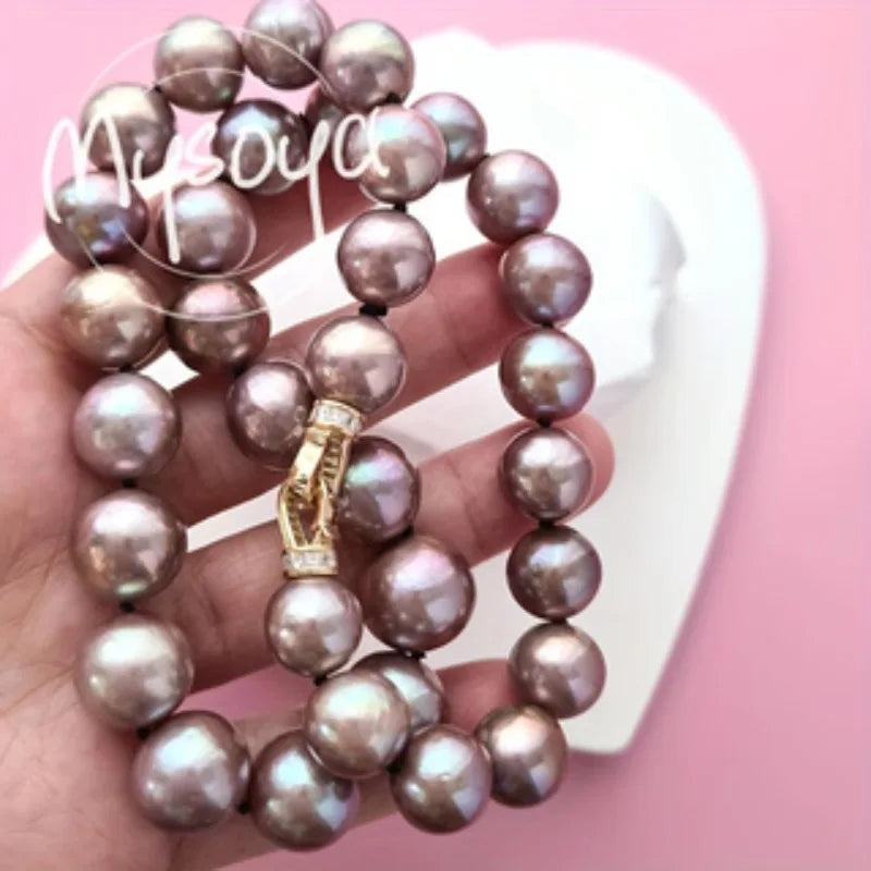 MYSOYA Large Purple Edison Pearl Freshwater Pearl Necklace 10-13mm with Gift Box for Him/ Her for Birthday/ Wedding Gift
