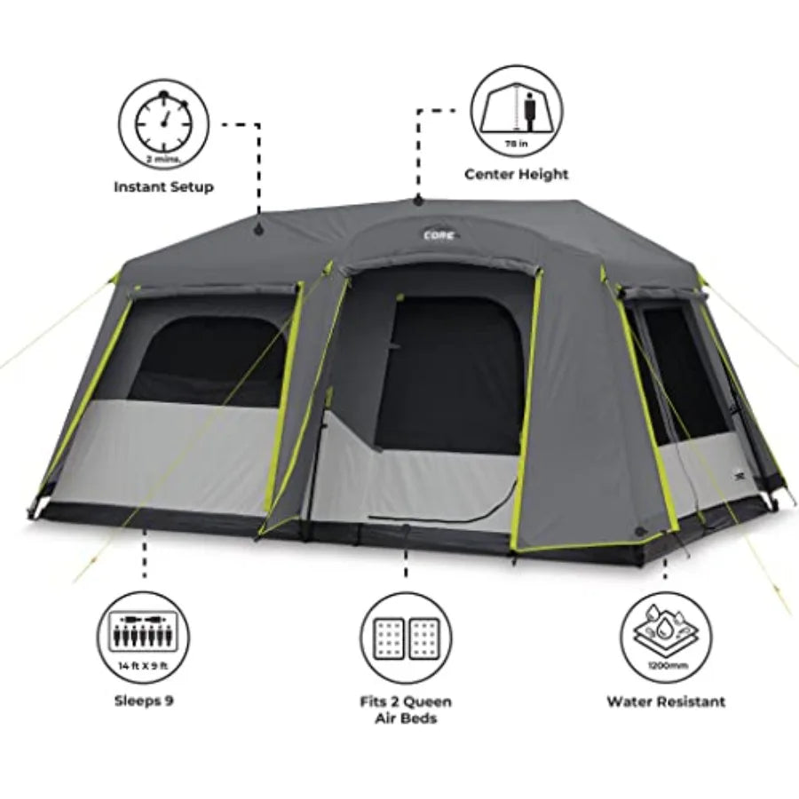 Instant Cabin Tents, 9 Person Family Cabin Multi Room Pop Up Tents Car Camping, Included Storage Pockets for Camping Accessories