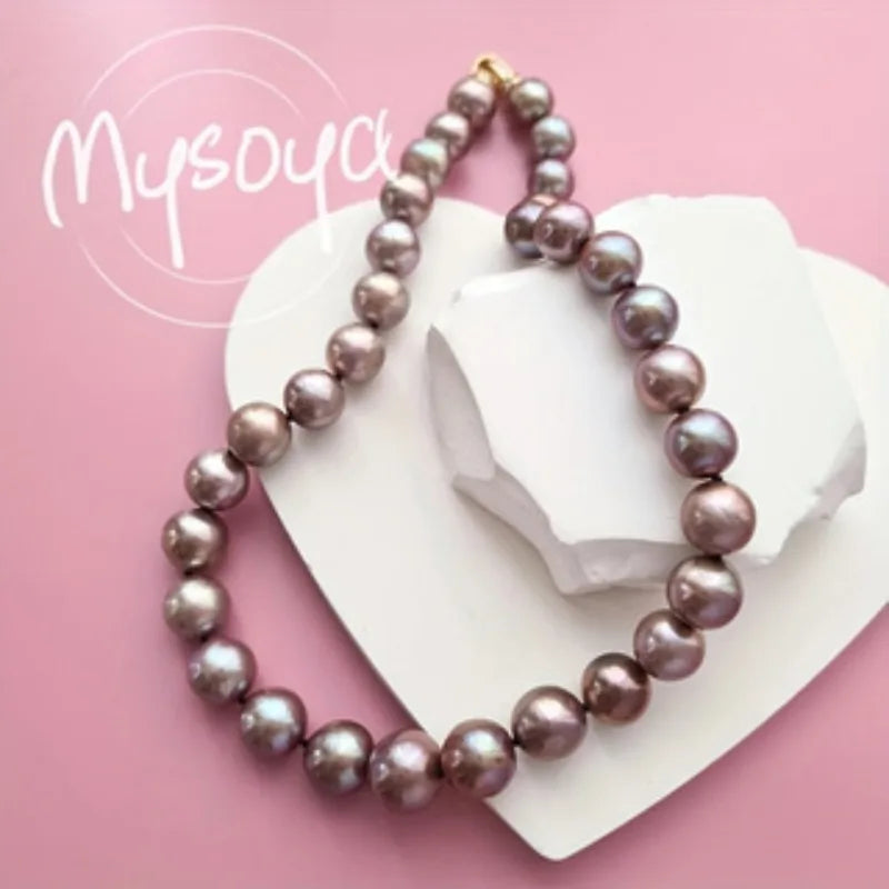 MYSOYA Large Purple Edison Pearl Freshwater Pearl Necklace 10-13mm with Gift Box for Him/ Her for Birthday/ Wedding Gift