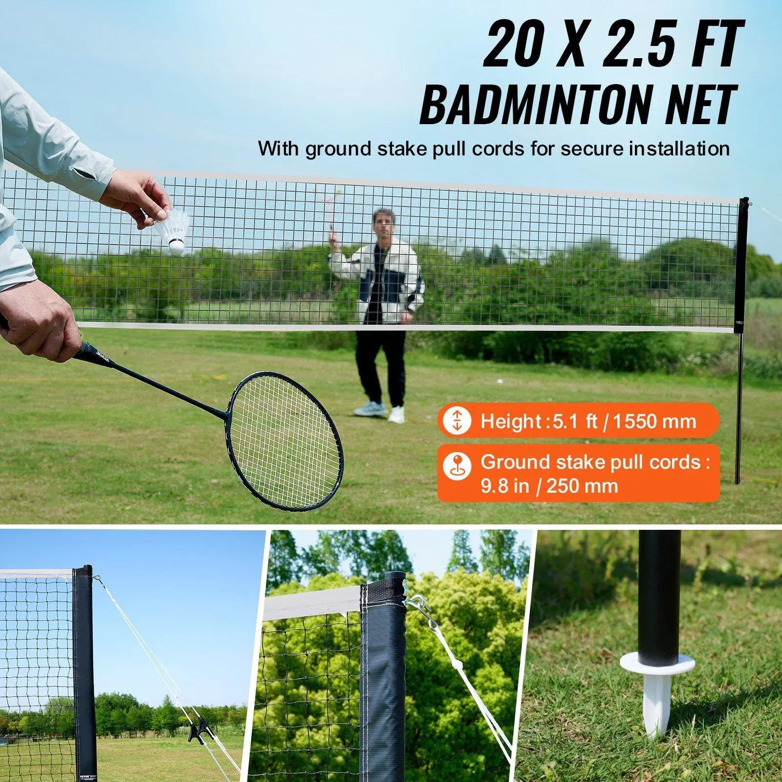 Travel-Friendly 20x5ft Badminton Net Set with 4 Rackets 3 Shuttlecocks Compact Folding Design Carrying Case Included